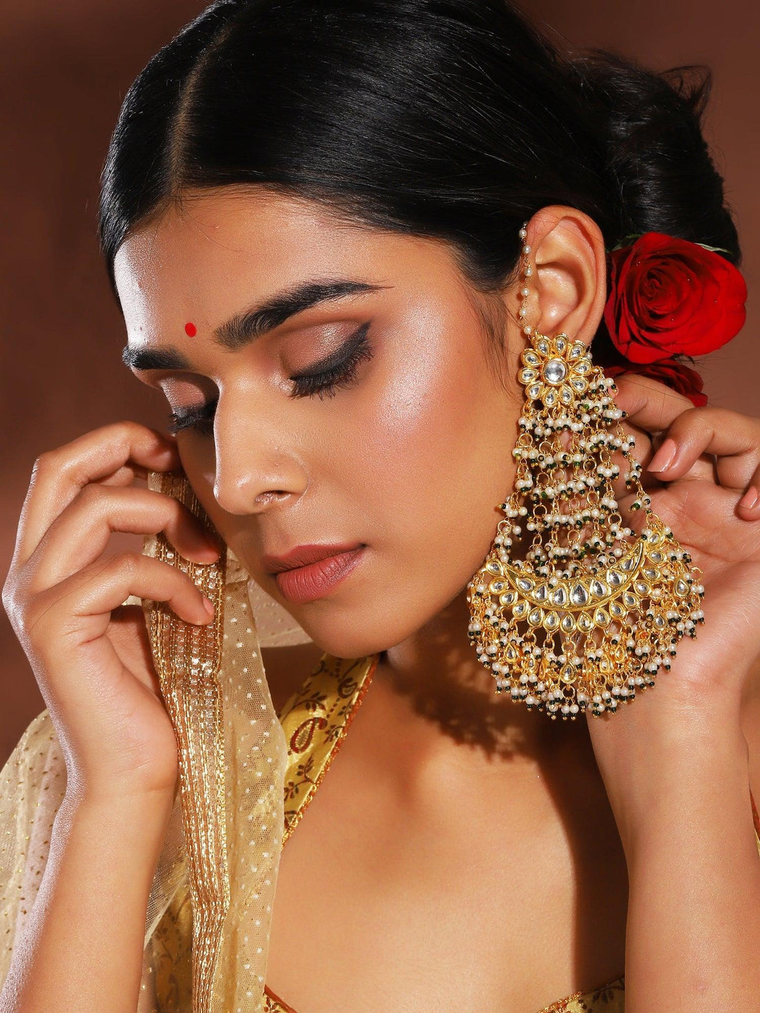 Women's Kundan Earrings - Ruby Raang - Indiakreations