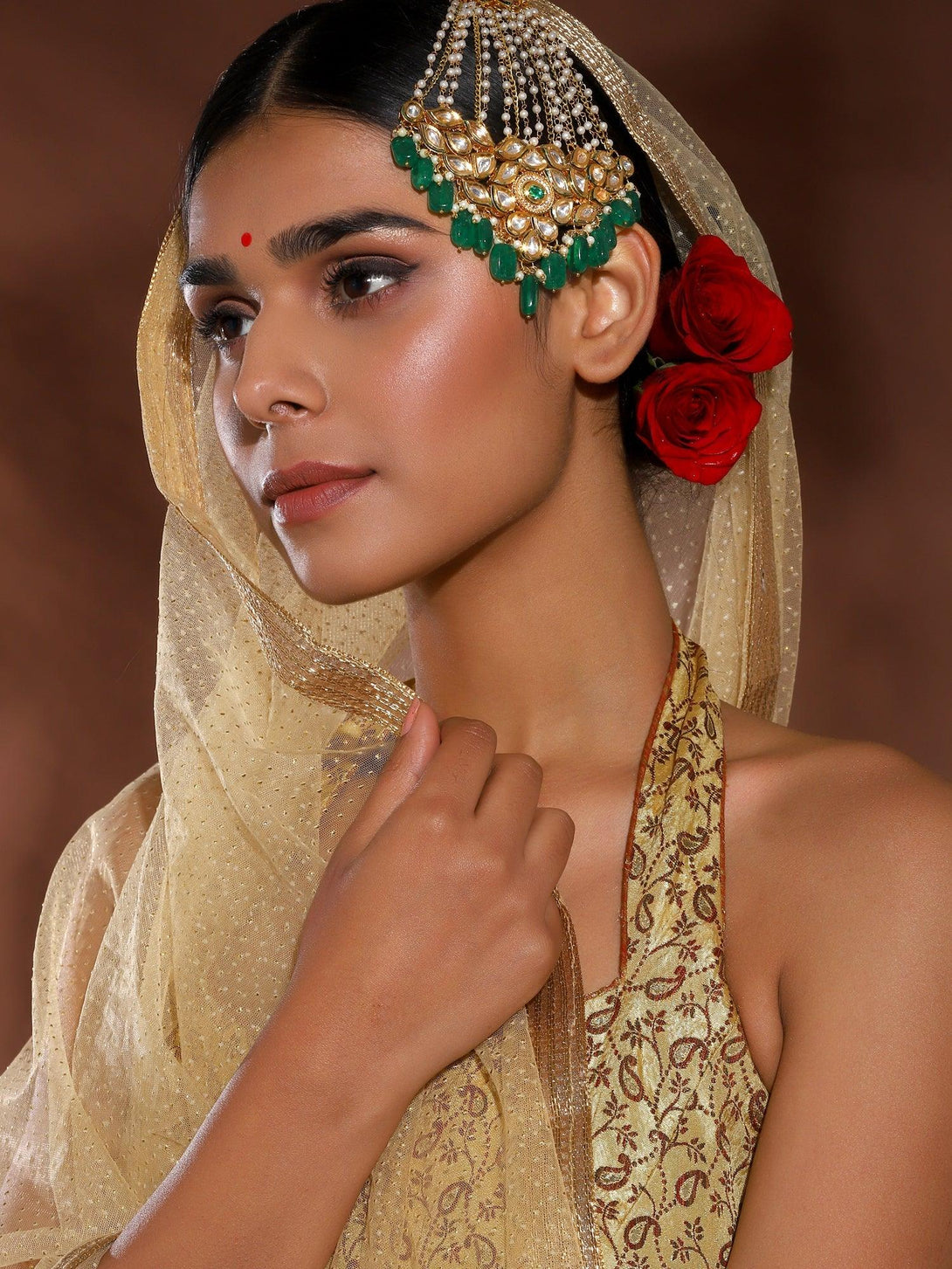 Women's Kundan Jhoomar - Ruby Raang - Indiakreations