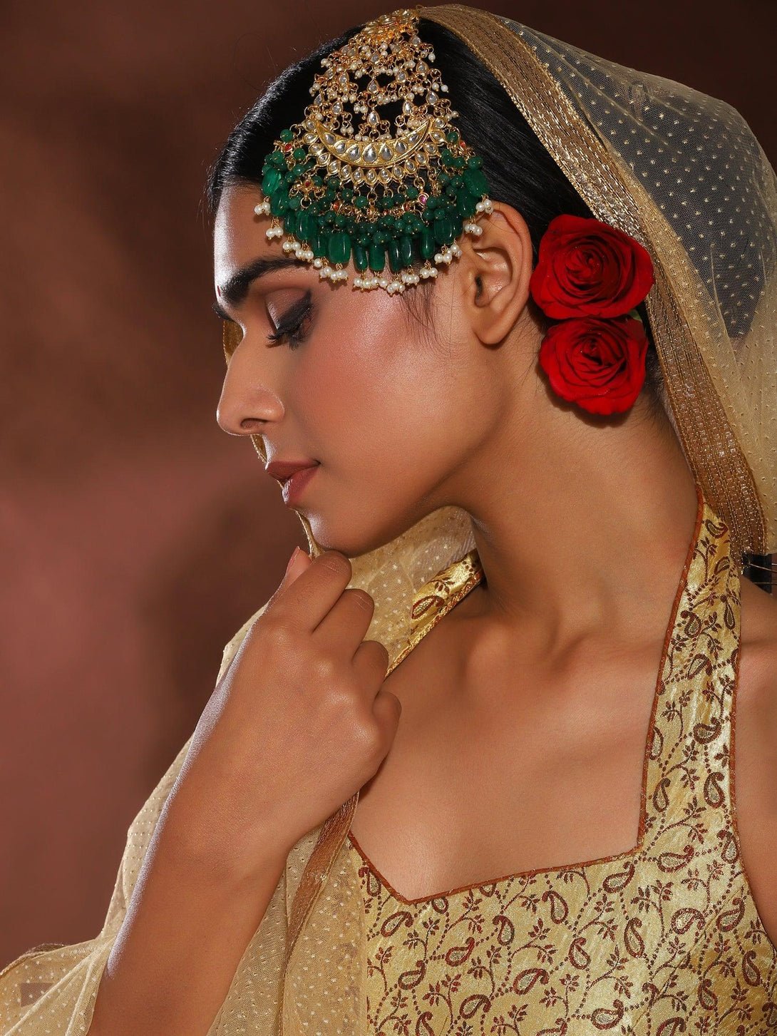 Women's Kundan Jhoomar - Ruby Raang - Indiakreations