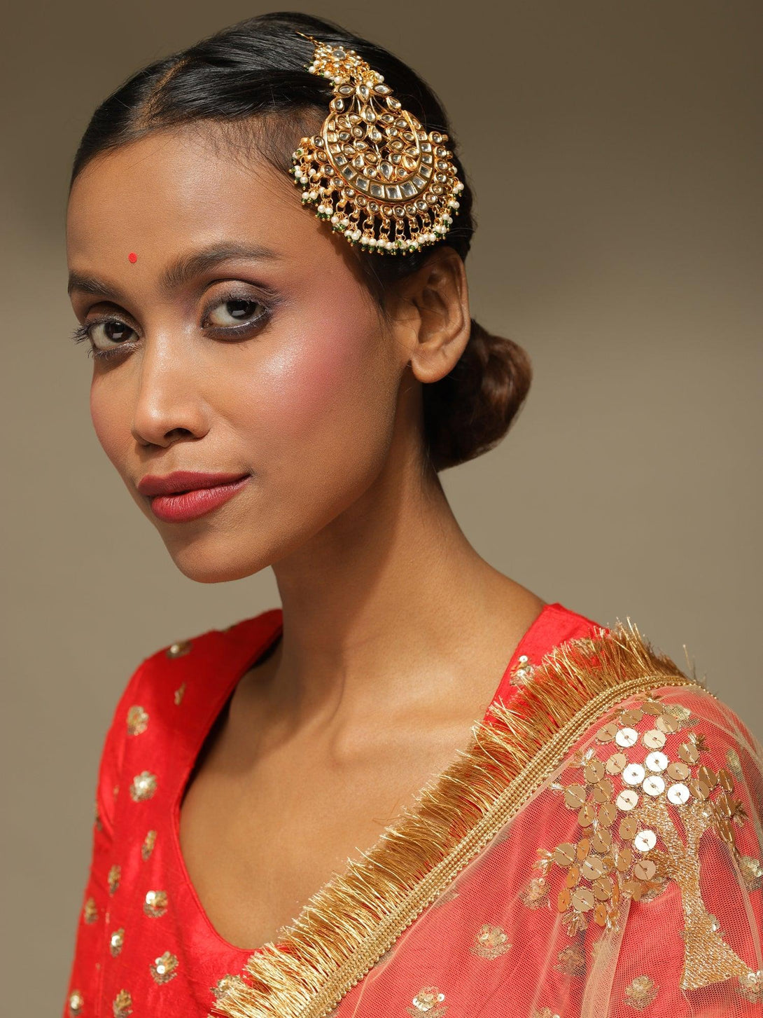 Women's Kundan Jhoomar - Ruby Raang - Indiakreations