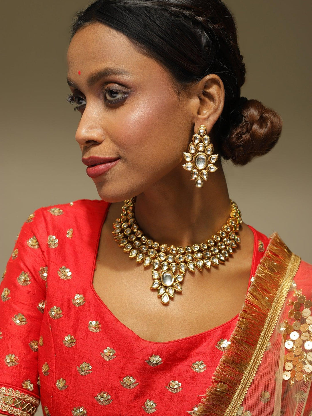 Women's Kundan Choker With Studs - Ruby Raang - Indiakreations