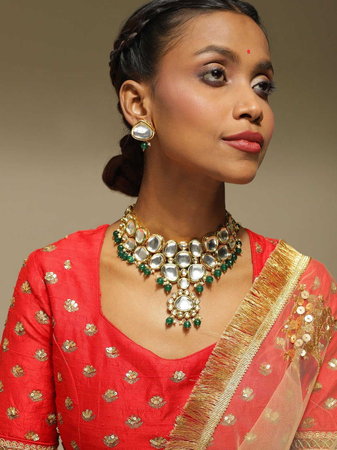 Women's Kundan Choker With Earrings - Ruby Raang - Indiakreations