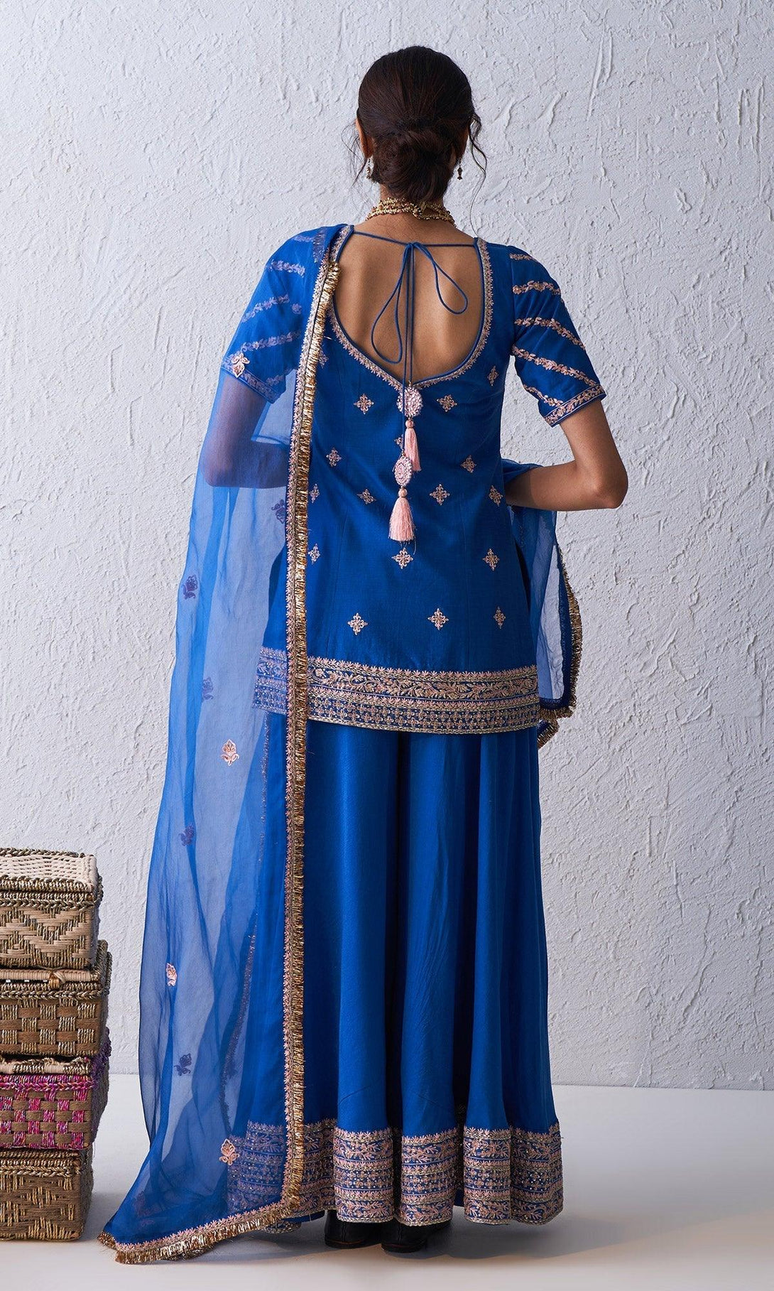 Qabila Blue Embroidered Sharara Set - Set Of 3 RTS - Indiakreations