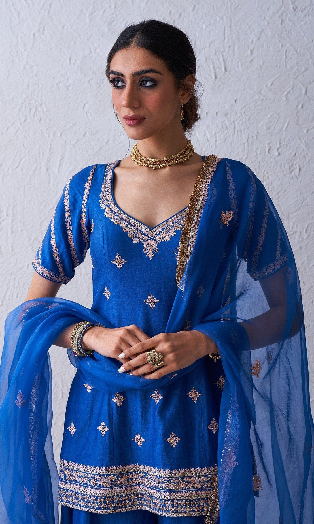 Qabila Blue Embroidered Sharara Set - Set Of 3 RTS - Indiakreations