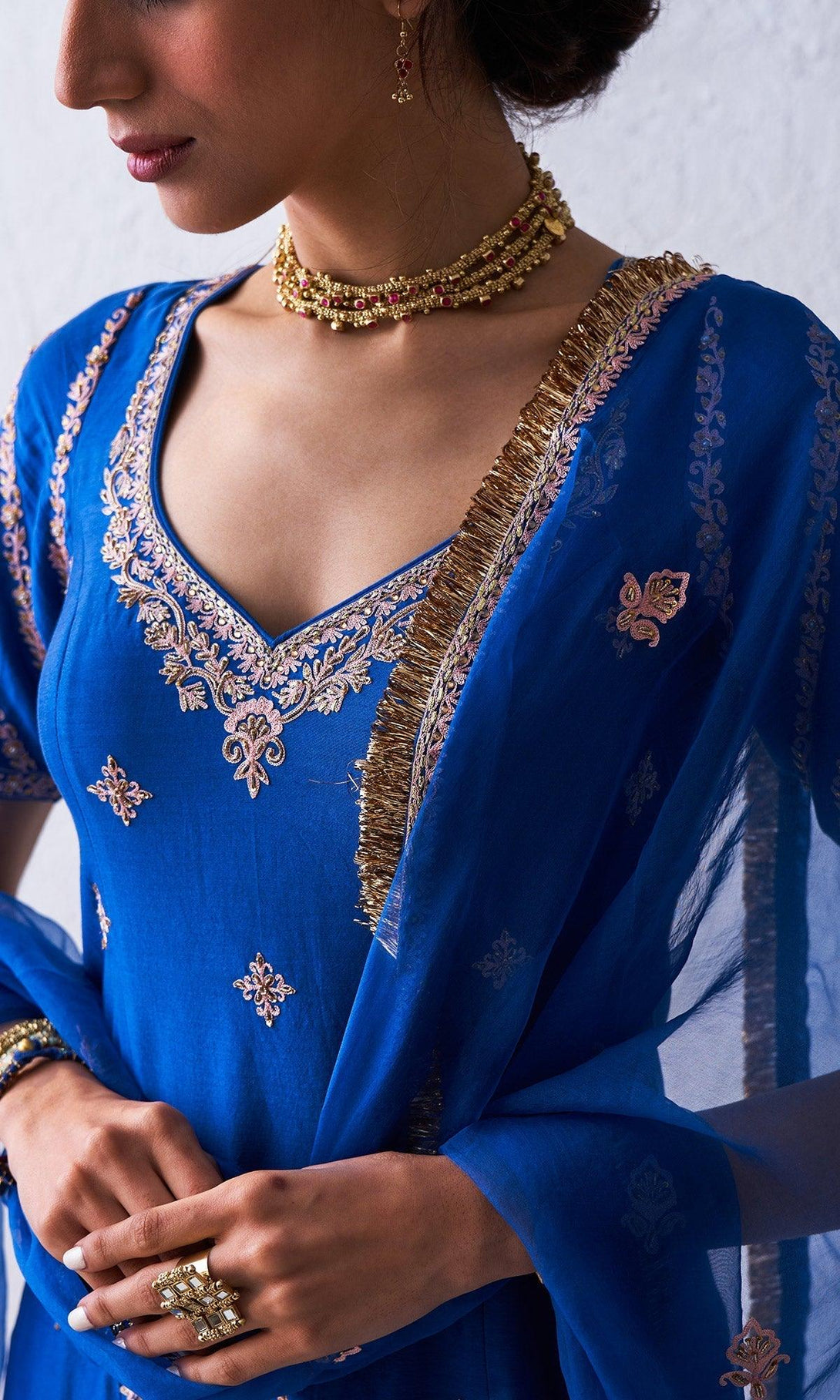 Qabila Blue Embroidered Sharara Set - Set Of 3 RTS - Indiakreations