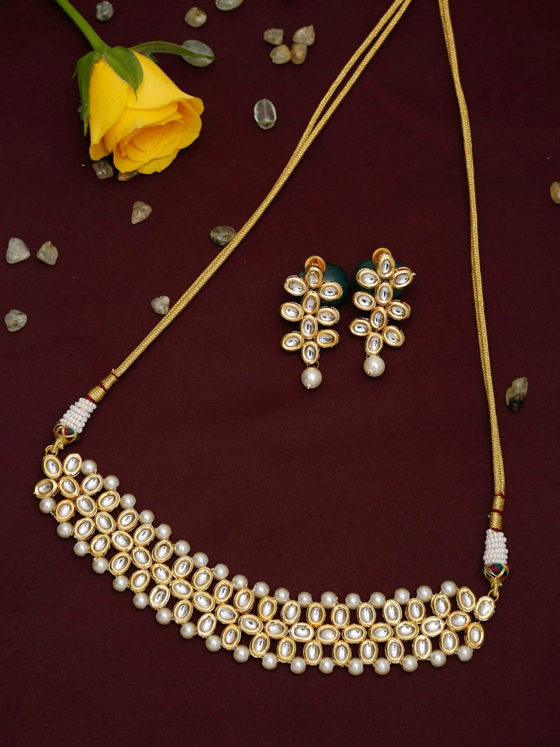 Women's Kundan Choker with Earrings - Ruby Raang - Indiakreations