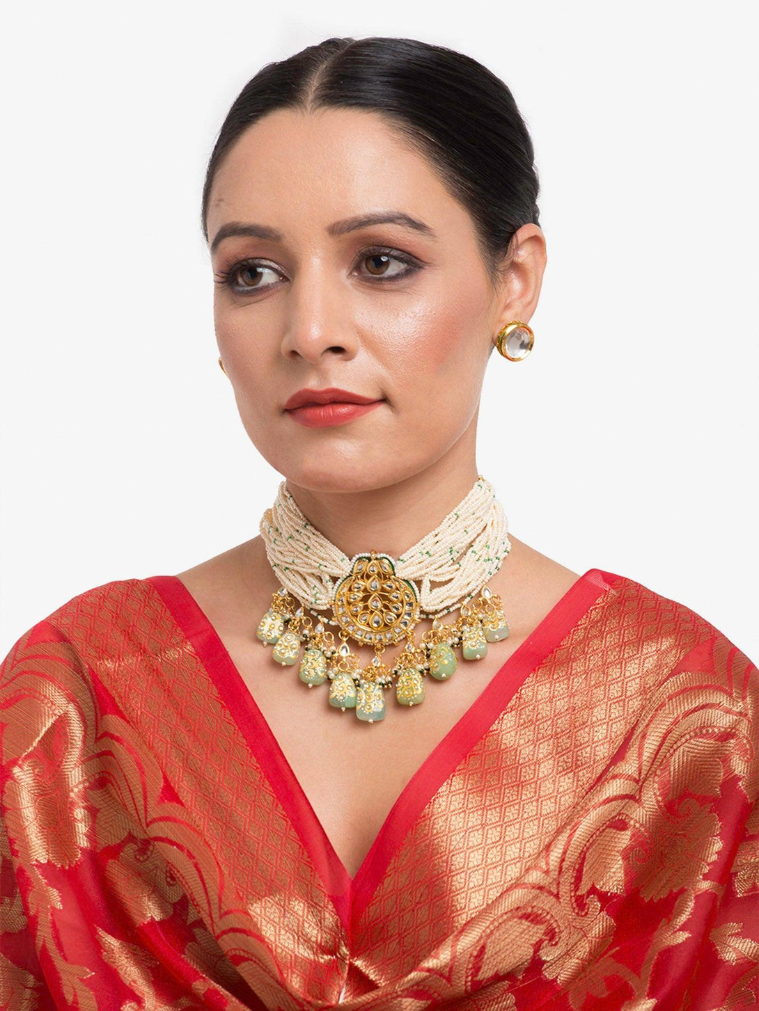 Women's Kundan Choker with Earrings - Ruby Raang - Indiakreations