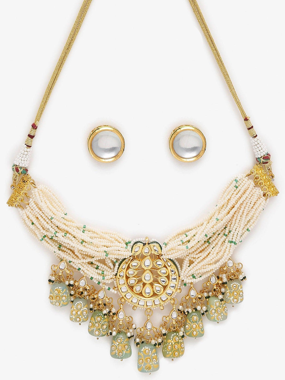 Women's Kundan Choker with Earrings - Ruby Raang - Indiakreations