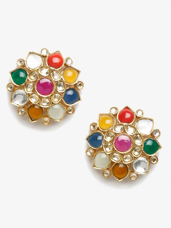 Women's Multi Kundan Studs - Ruby Raang - Indiakreations