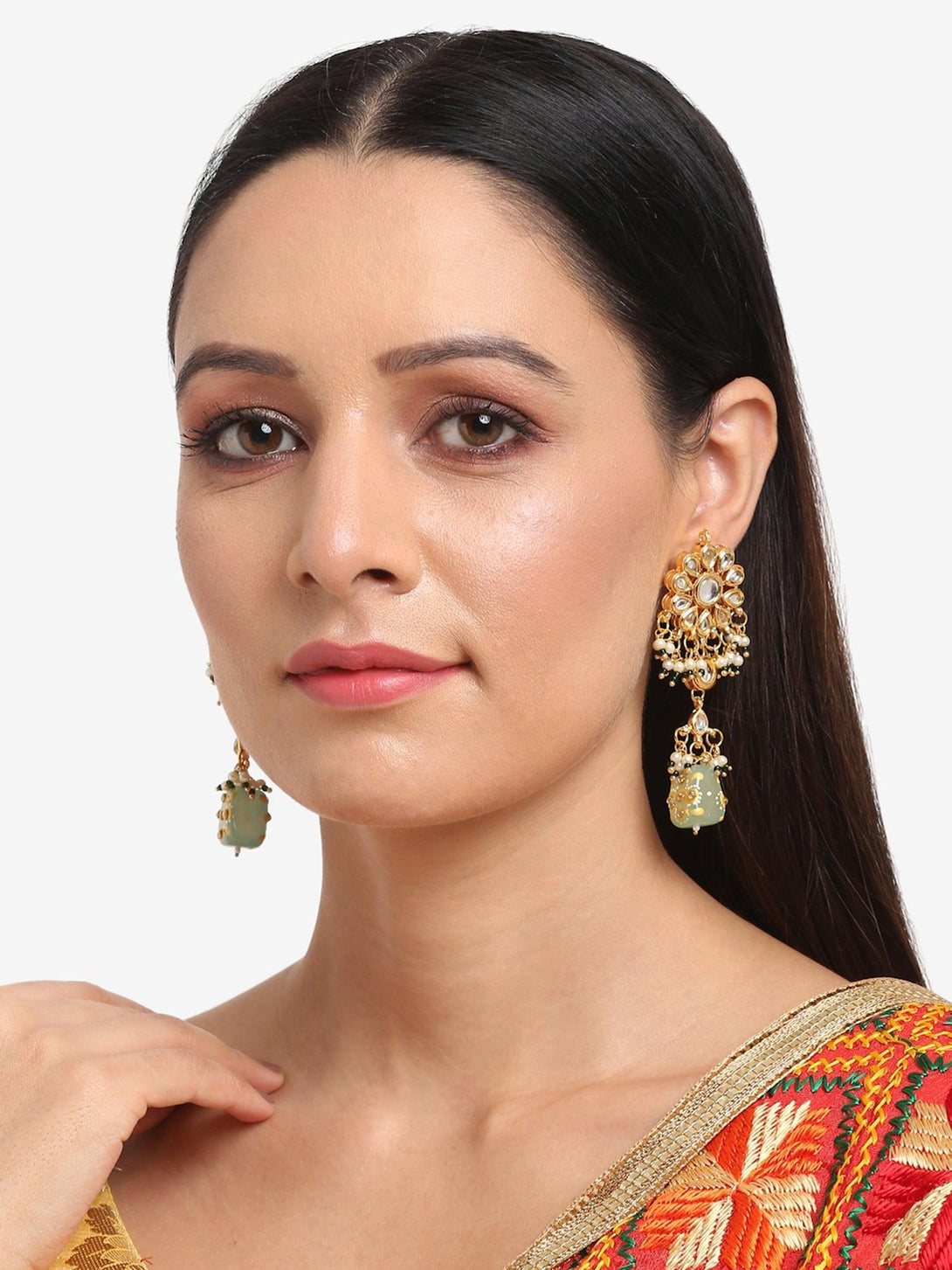 Women's Ethnic Stone Kundan Earrings - Ruby Raang - Indiakreations