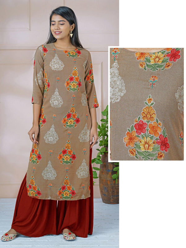 Vibrant Floral Printed & Cord Embroidered Kurti - Indiakreations