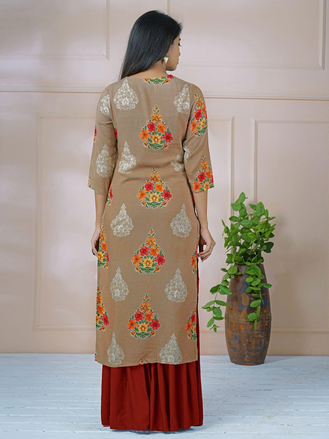 Vibrant Floral Printed & Cord Embroidered Kurti - Indiakreations