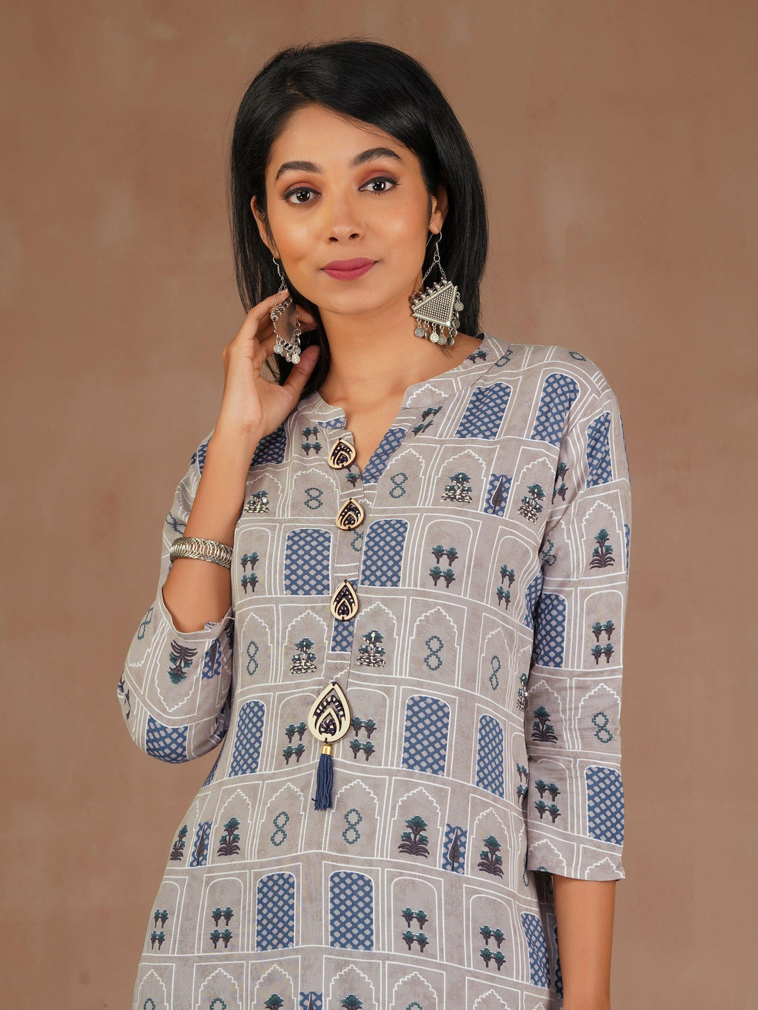 Monument & Checkered Printed Kurti & Palazzo Set - Indiakreations