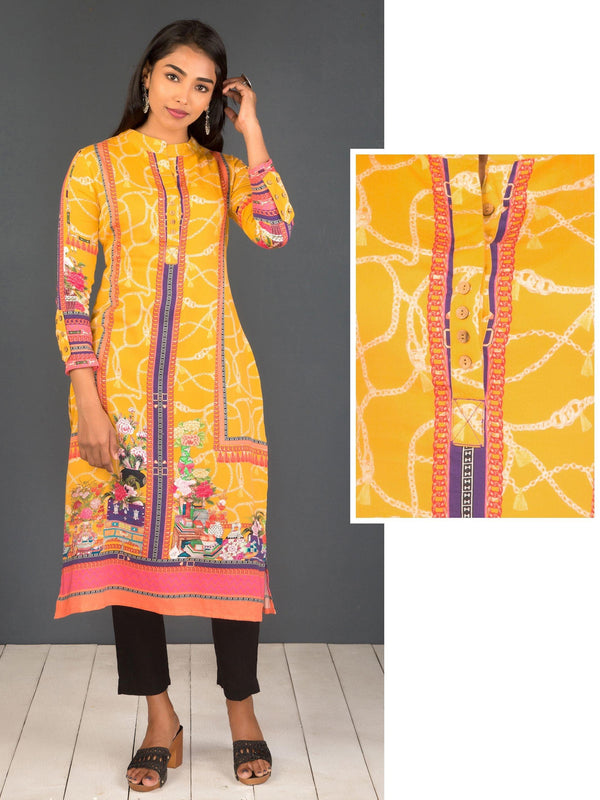 Quirky Belt & Chain Printed Viscose Kurti - Indiakreations