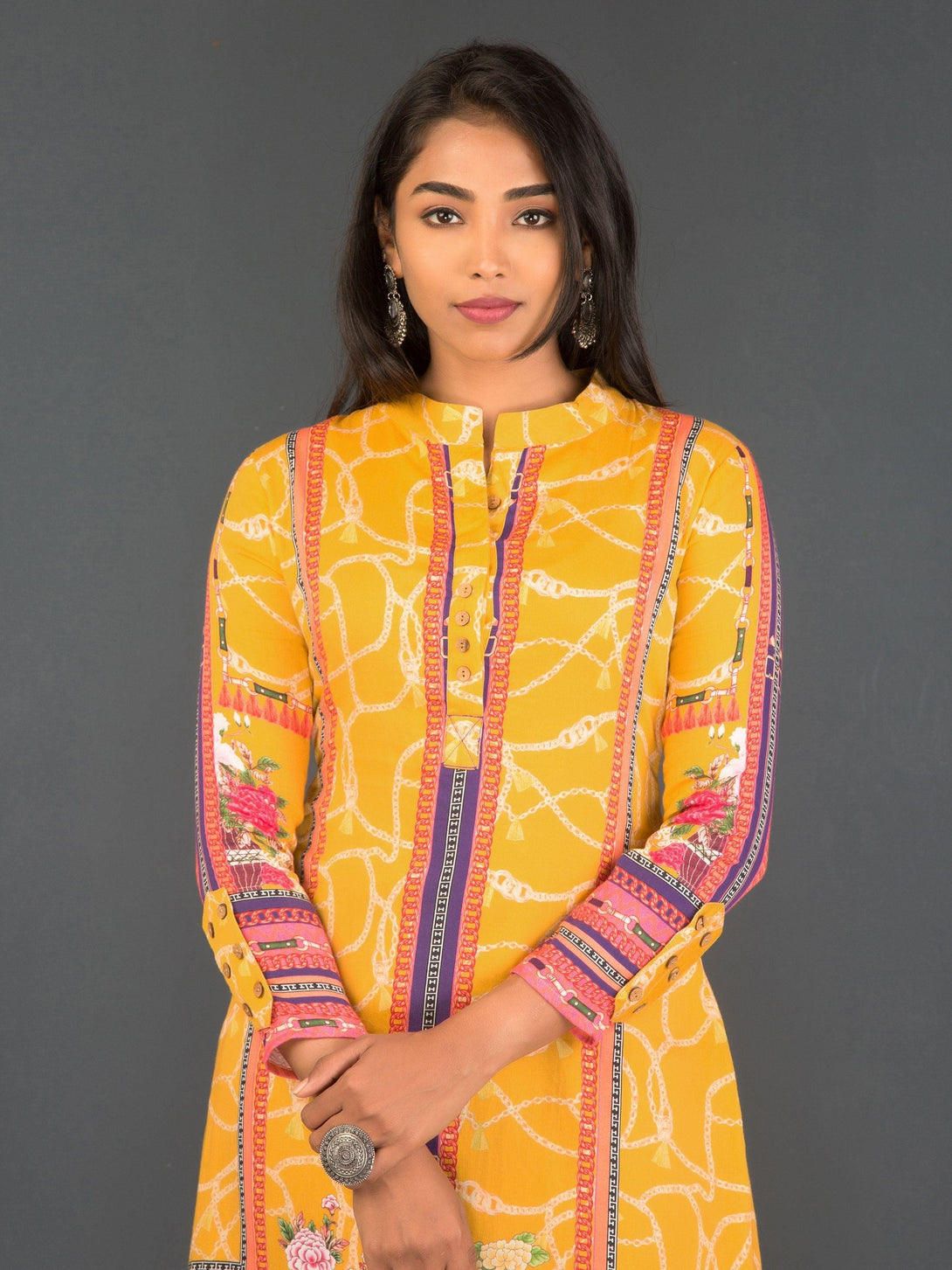 Quirky Belt & Chain Printed Viscose Kurti - Indiakreations