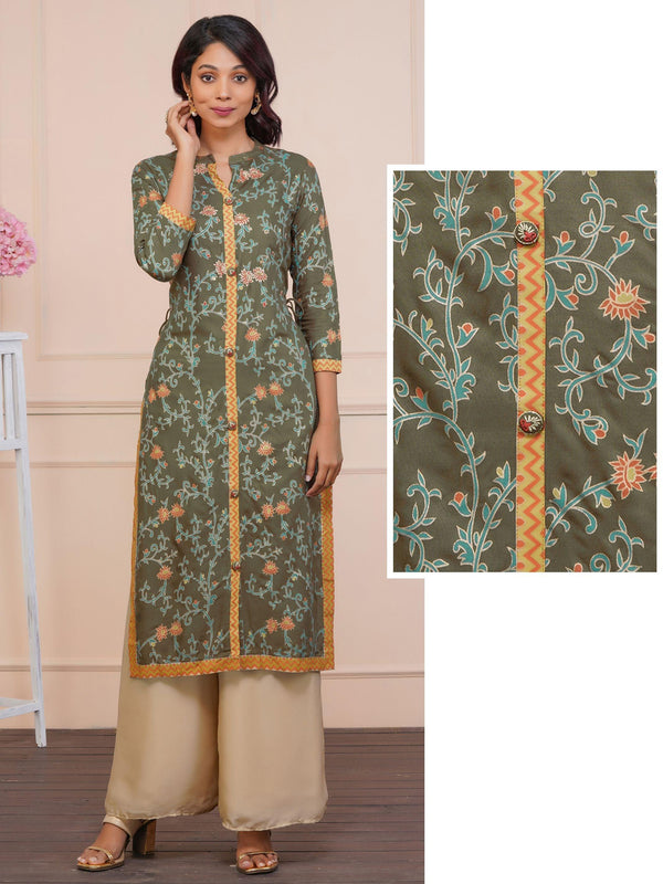 Zari Embroidery And Floral Gold Highlights Kurta - Indiakreations