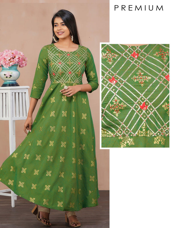 Ethnic Khari Printed Dual Toned Cotton Maxi - Indiakreations