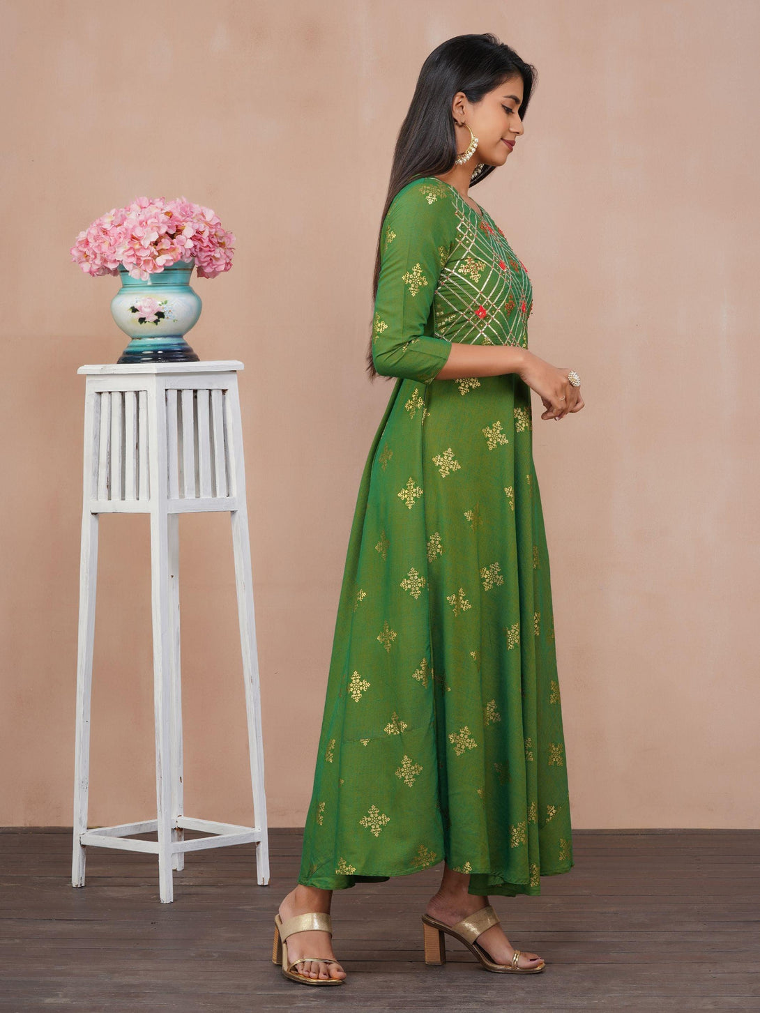 Ethnic Khari Printed Dual Toned Cotton Maxi - Indiakreations