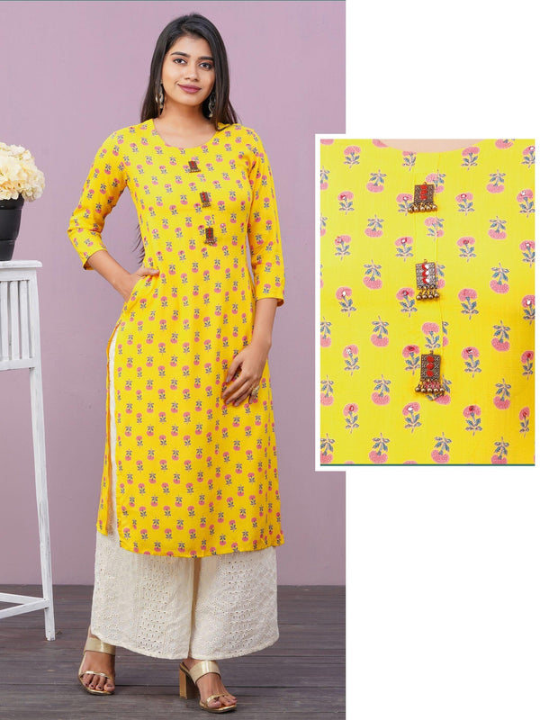 Floral Printed & Ghungroo Brooches Kurti - Indiakreations