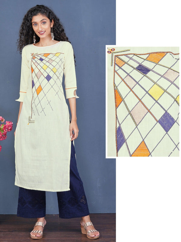 Vibrant Diamond Embroidered Cotton Kurti - Indiakreations