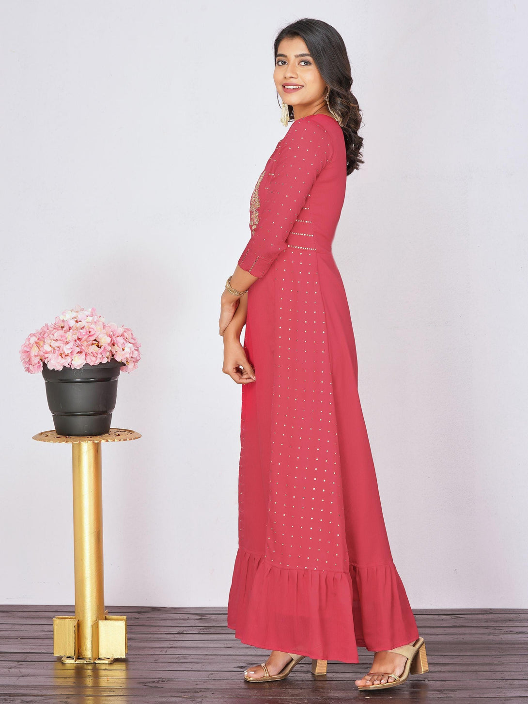 Maxi with Gota Embroidery & Mukaish Work - Indiakreations