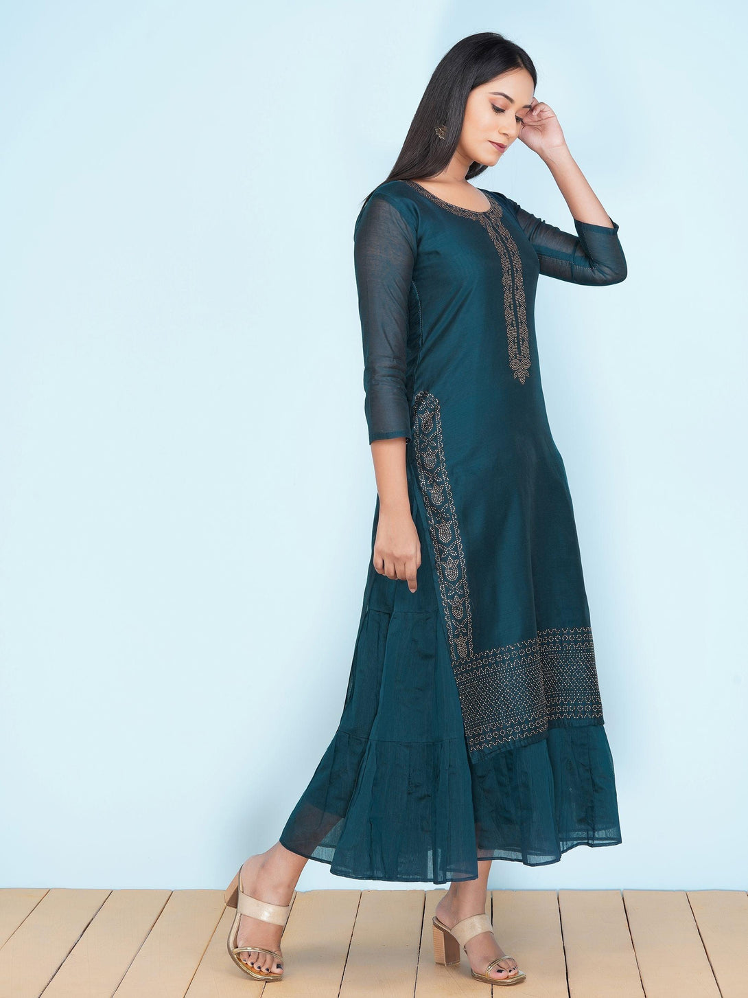 Swarovski Stones Embellished Layered Ethnic Maxi - Indiakreations