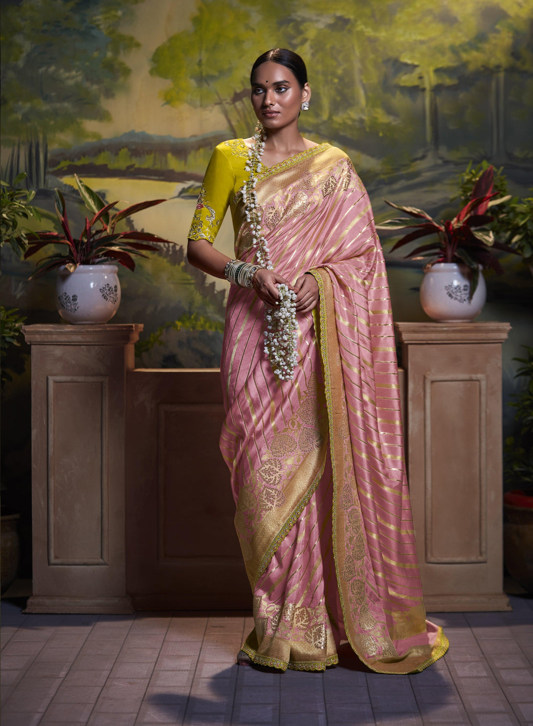 Fancy Banarasi Silk Pink Color Festive Wear Saree - Indiakreations