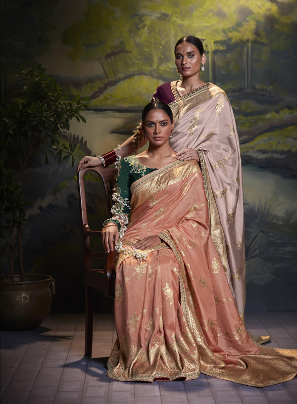 Banarasi Silk Light Cream Contemporary Saree - Indiakreations