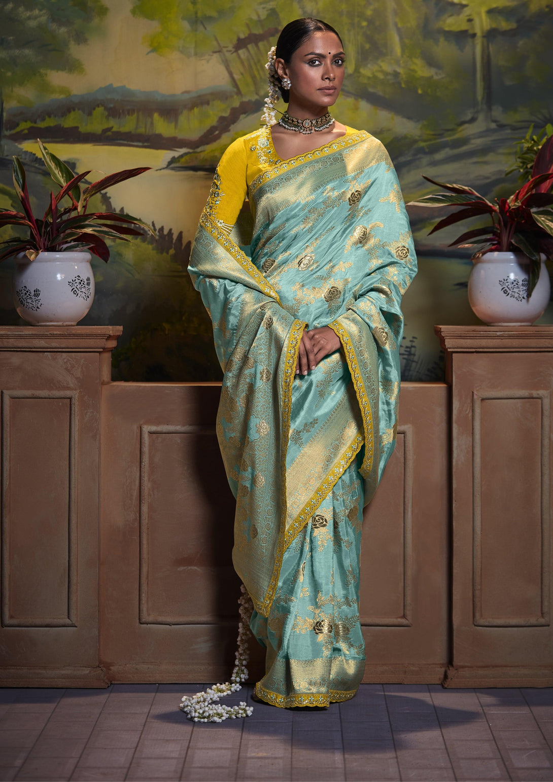 Gorgeous Aqua Blue Contemporary Banarasi Silk Stylish Saree - Indiakreations