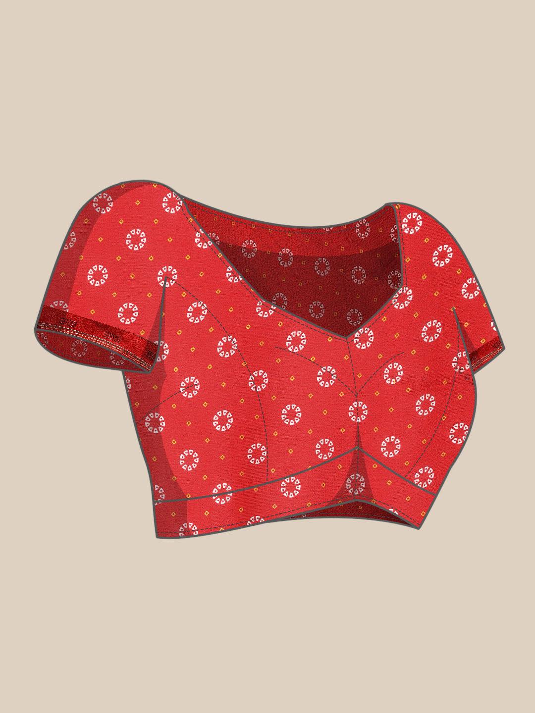 Stylish Red Solid Print Poly Chiffon Bandhani Saree With Blouse - Indiakreations