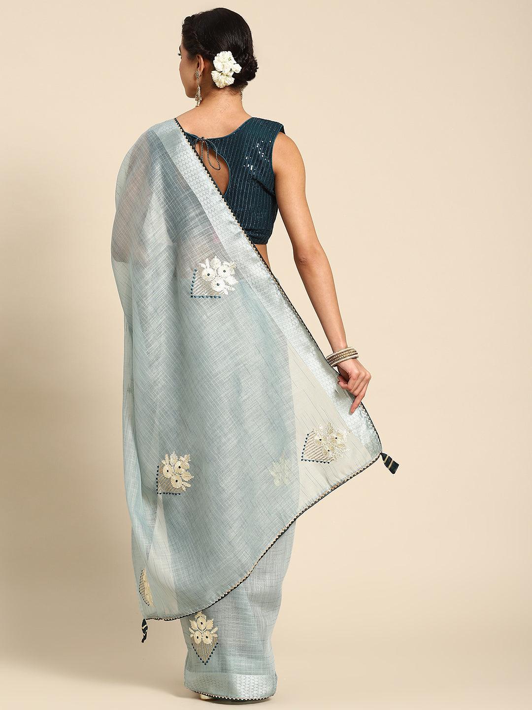 Festival Wear Fancy Fabric Beautiful Sky Blue Saree - Indiakreations