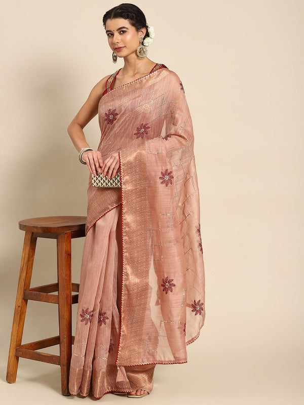 Festival Wear Fancy Fabric Beautiful Peach Saree - Indiakreations