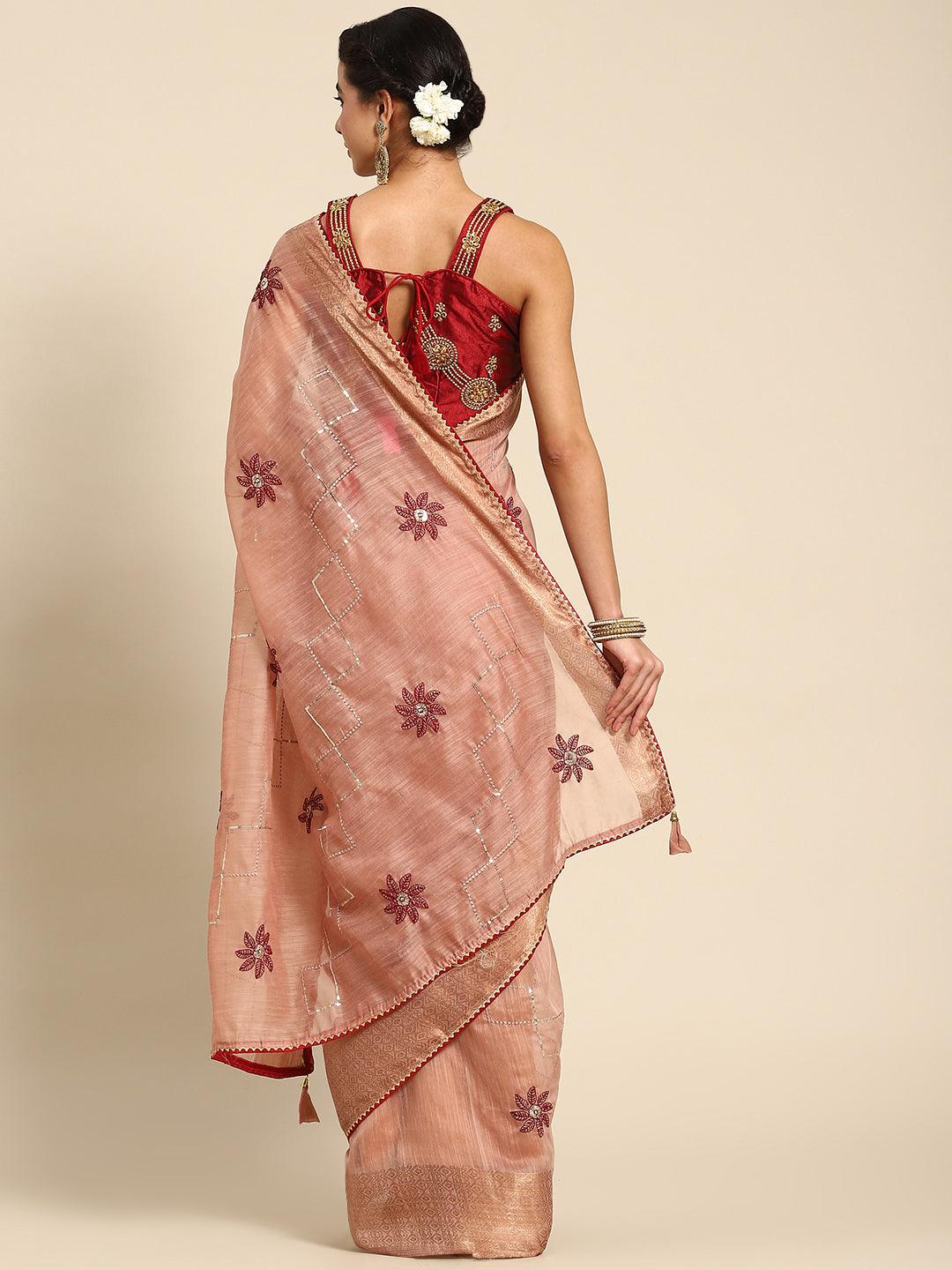 Festival Wear Fancy Fabric Beautiful Peach Saree - Indiakreations