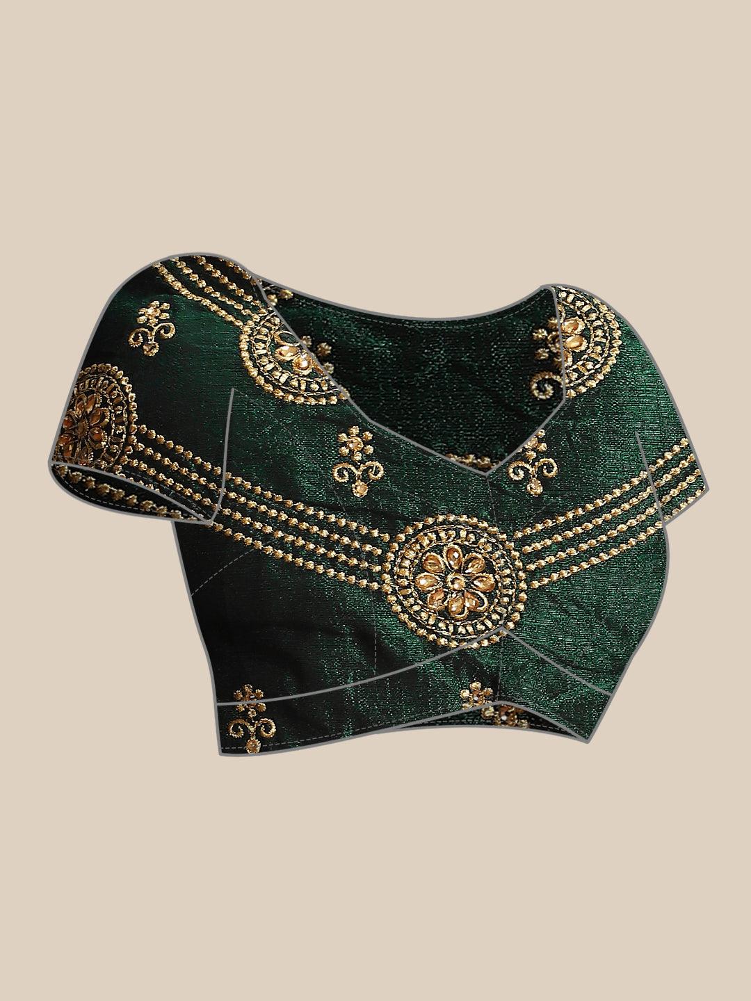 Fancy Poly Cotton Green Color Floral Embroidered Designer Saree - Indiakreations