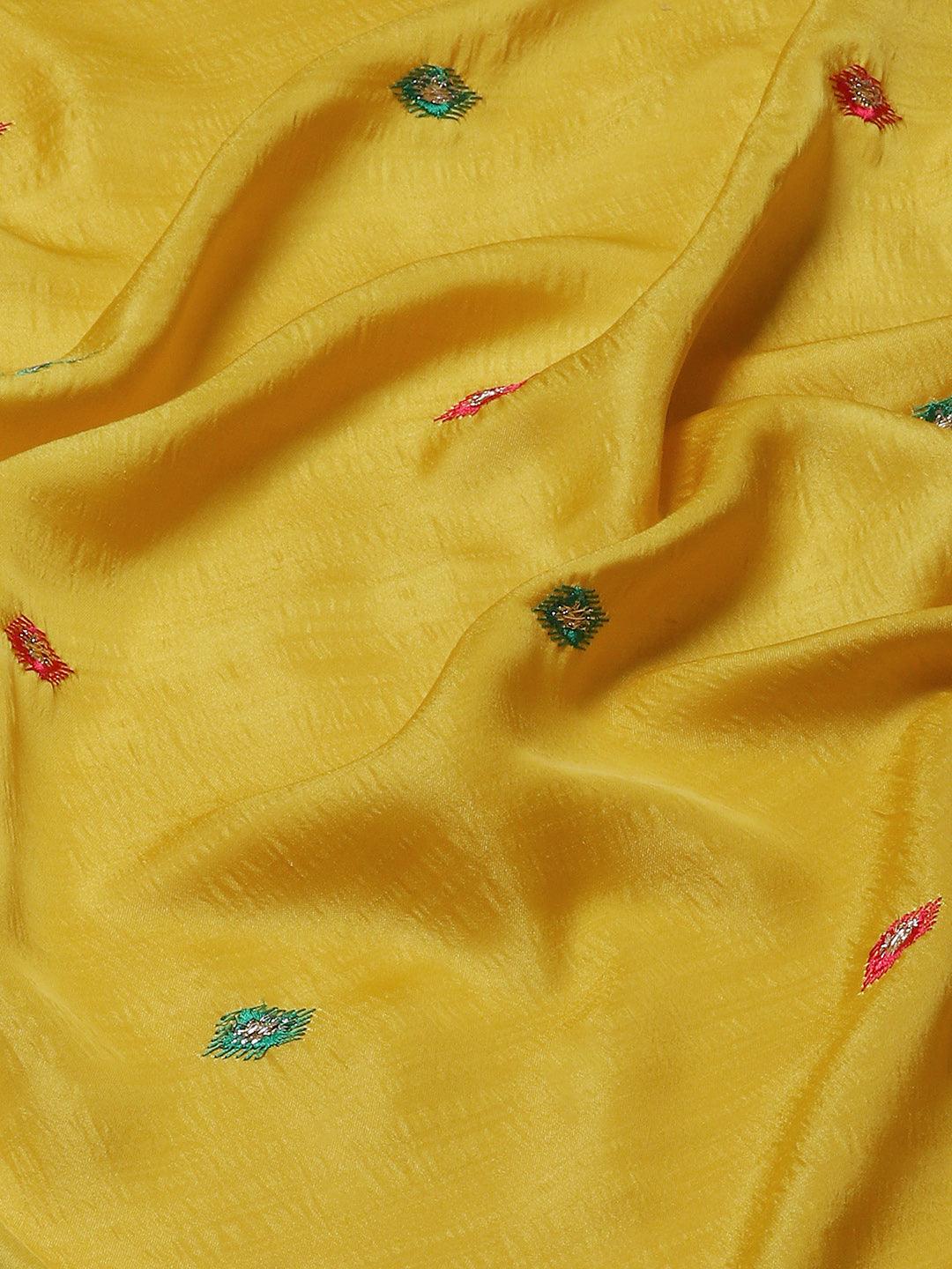 Gorgeous Yellow Embroidered Work Silk Saree With Blouse - Indiakreations
