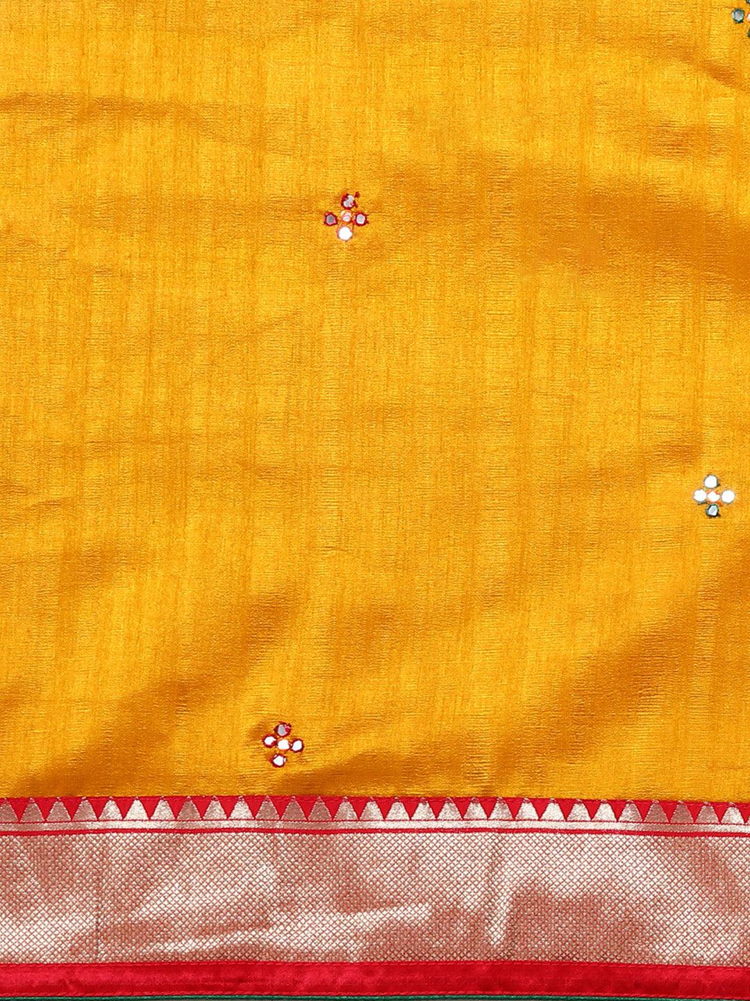 Stylish Trendy Embroidered Designer Silk Saree In Mustard - Indiakreations