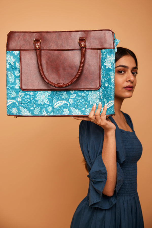 Aqua Blue Compact Laptop Bag - Indiakreations