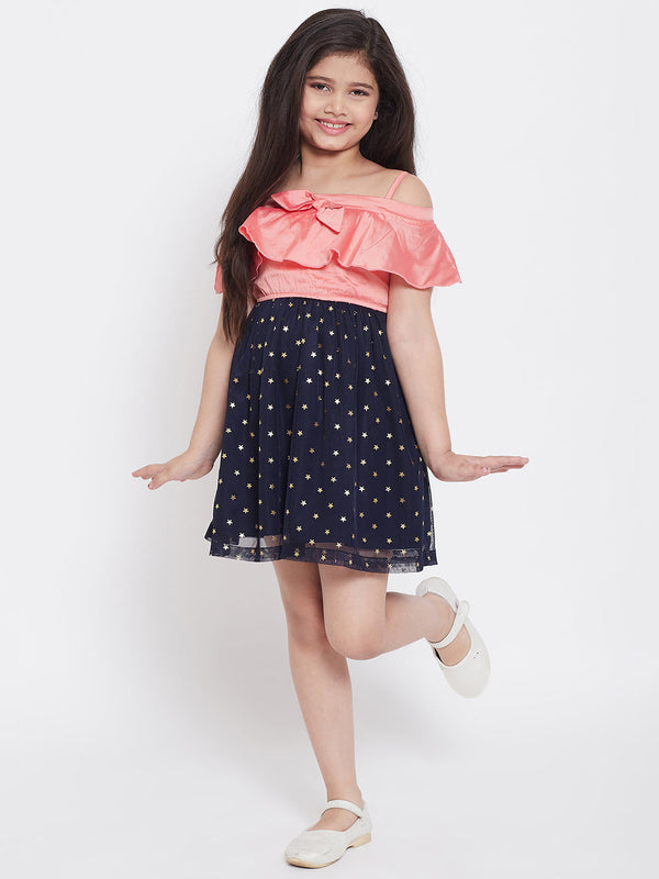 Girl's Printed Dress Peach - StyloBug KIDS