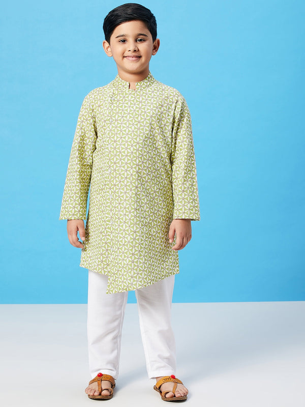 Boy's Printed Kurta Set Green - StyloBug KIDS