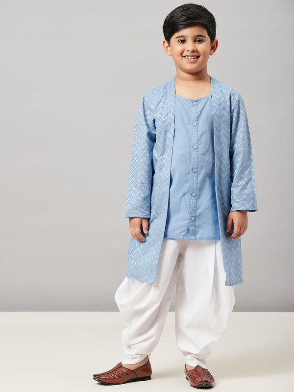 Boy's Solid Kurta set with Jacket Blue - StyloBug KIDS