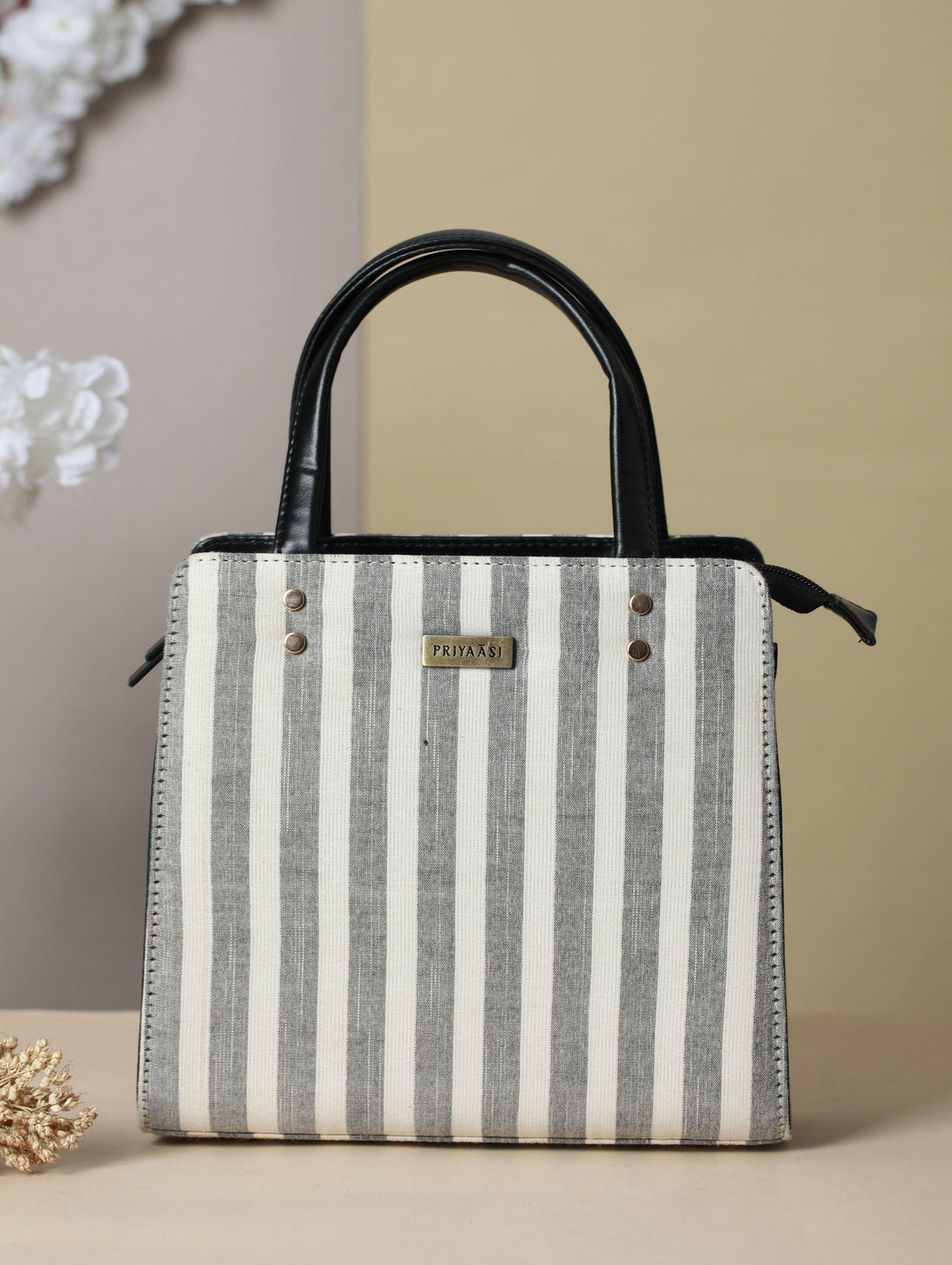 Women's Classy Grey Ikat Satchel Bag - Priyaasi - Indiakreations