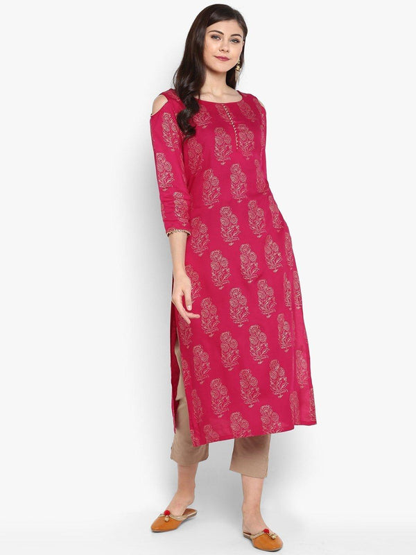 Women's Pink Rayon Kurta With Pant-Mansa - Indiakreations