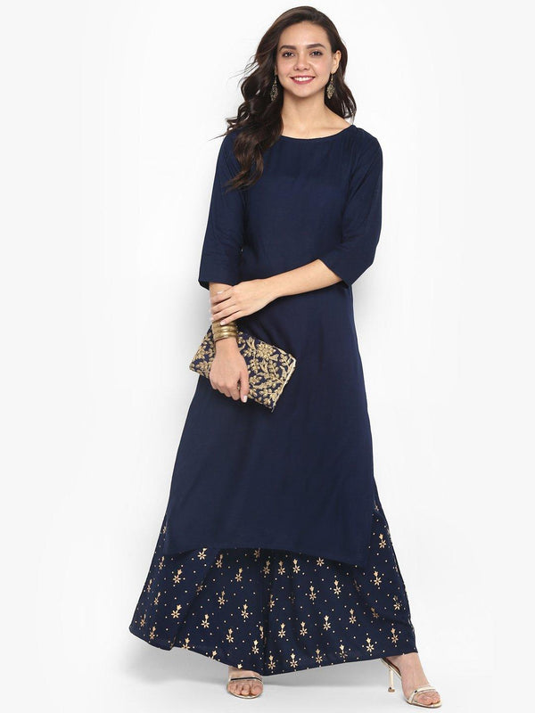 Women's Navy Blue Rayon Kurta With Palazzo-Mansa - Indiakreations