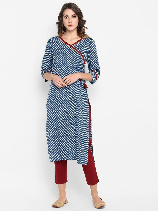 Women's Blue Cotton Kurta With Pant-Mansa - Indiakreations