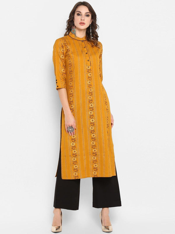 Women's Mustard Cotton Kurta With Palazzo-Mansa - Indiakreations