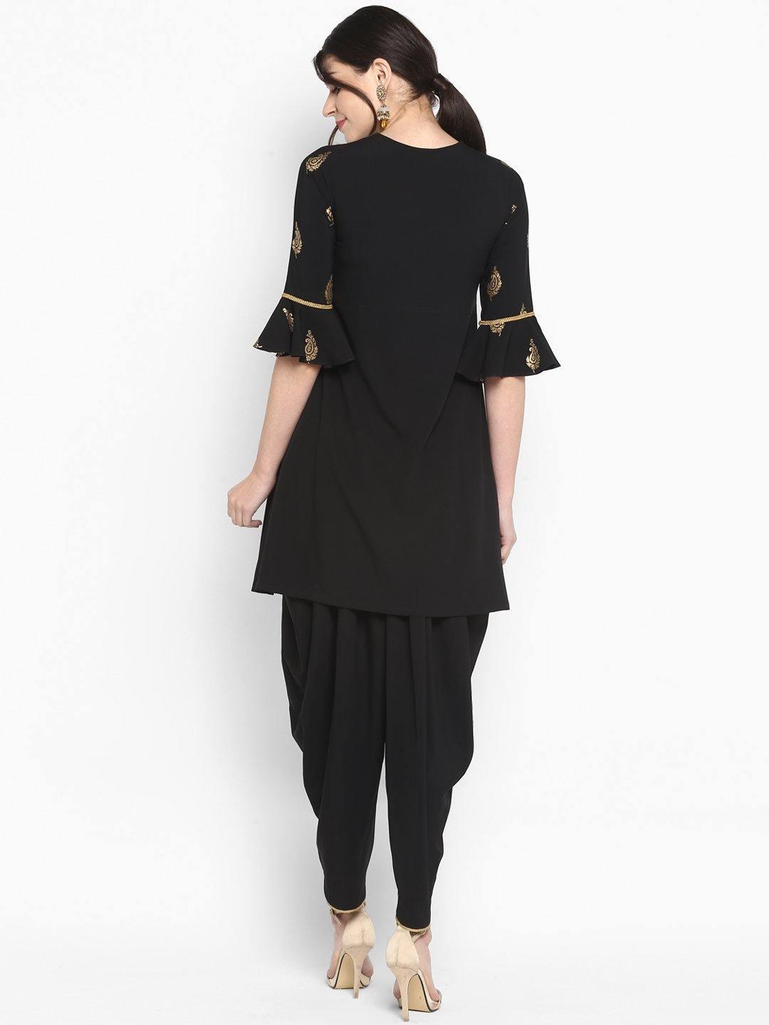 Women's Black Poly Crepe Kurti With Dhoti Pant-Mansa - Indiakreations