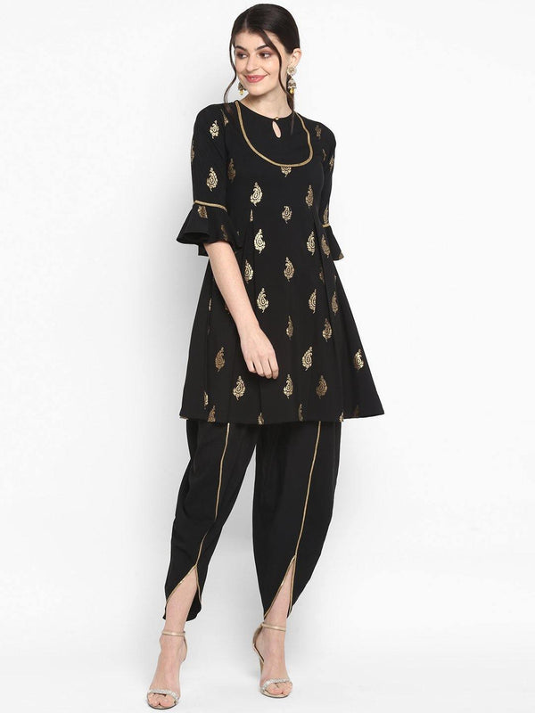 Women's Black Poly Crepe Kurti With Dhoti Pant-Mansa - Indiakreations