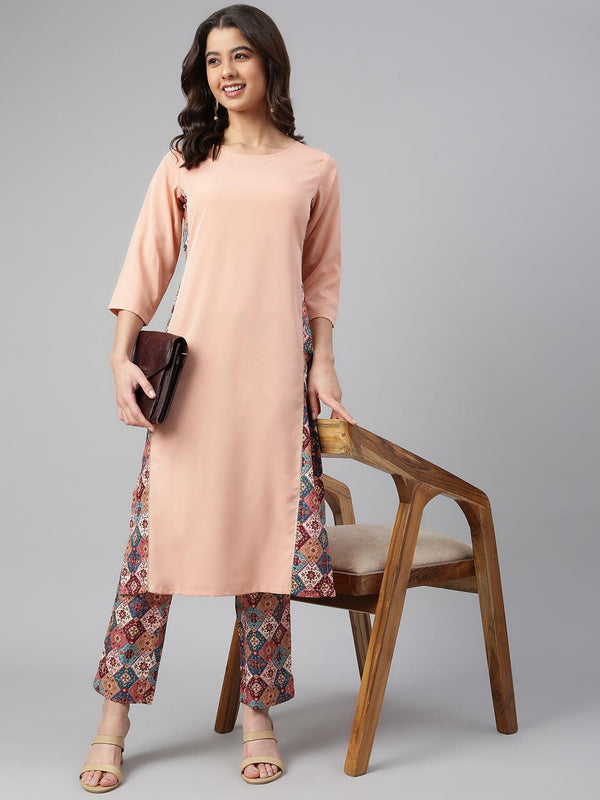 Women's Peach Crepe Solid Kurta With Pant - Mansa - Indiakreations