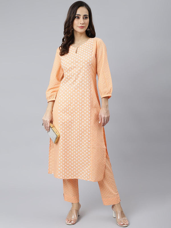 Women's Pastel Orange Cotton Digital Printed Kurta With Pant - Mansa - Indiakreations