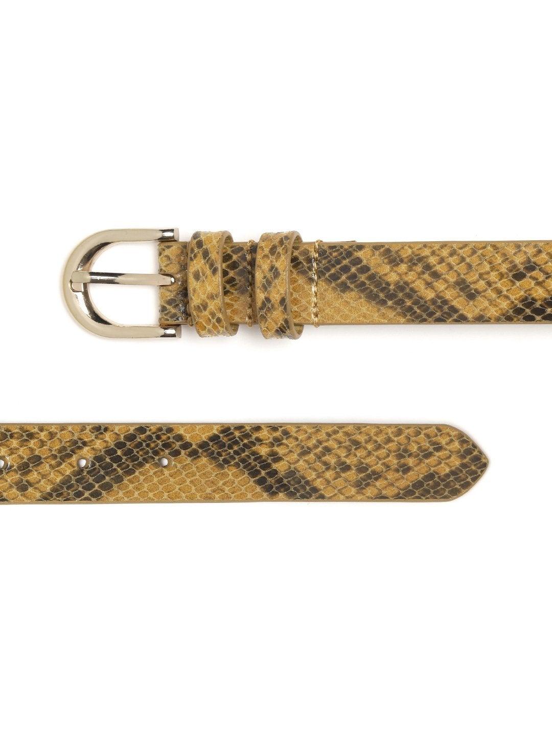 Women's Mustard Snake Skin Leather Belt - SASSAFRAS - Indiakreations